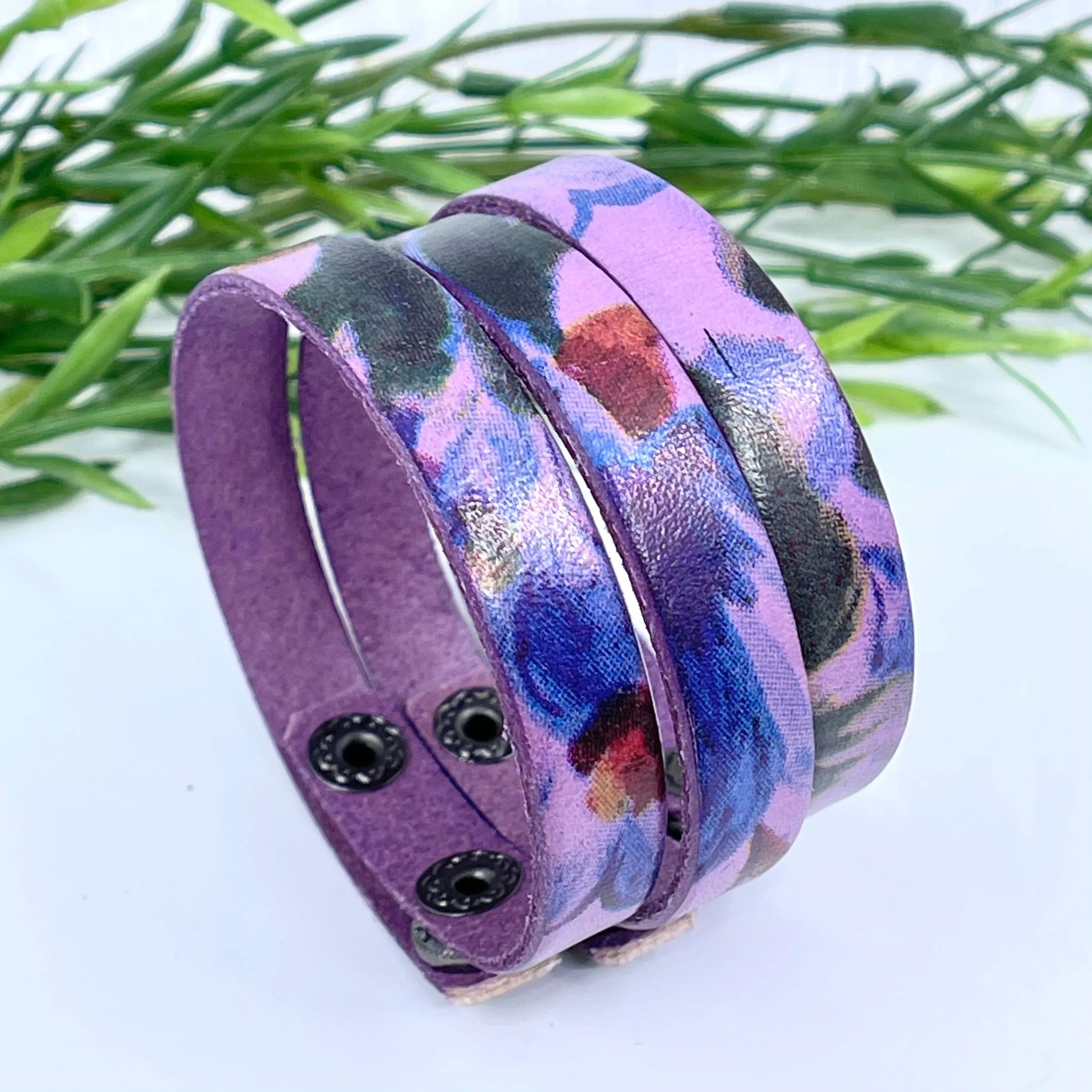 Rose Watercolor Leather | 14 Phrases | Skinny Bracelet | Adjustable