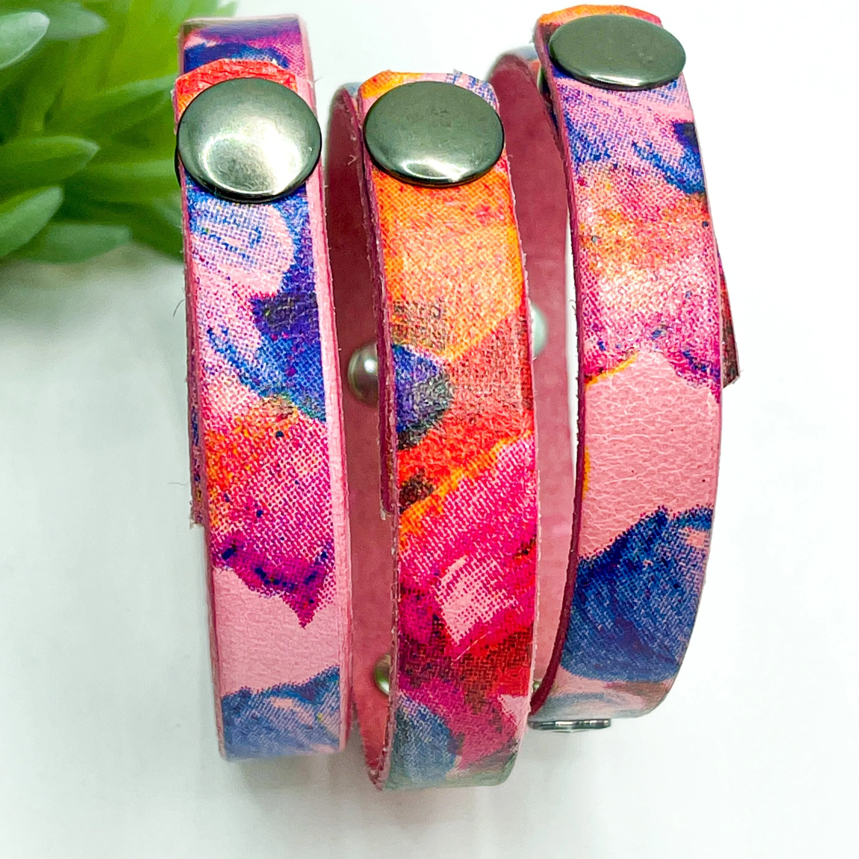 Rose Watercolor Leather | 14 Phrases | Skinny Bracelet | Adjustable