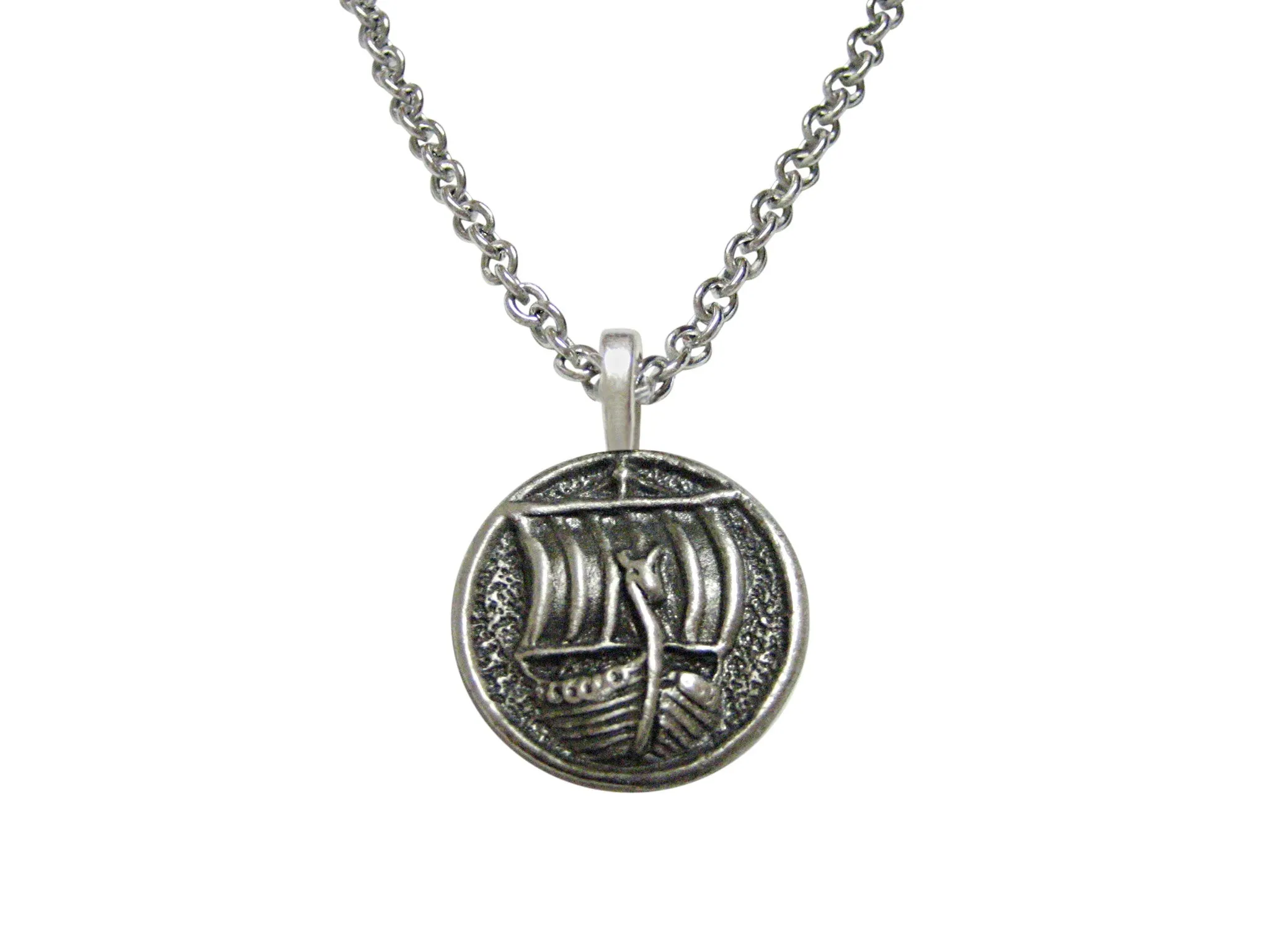 Round Viking Boat Pendant Necklace