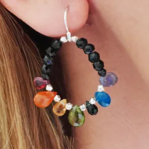 Ruby, emerald, sapphire   rainbow hoop earring