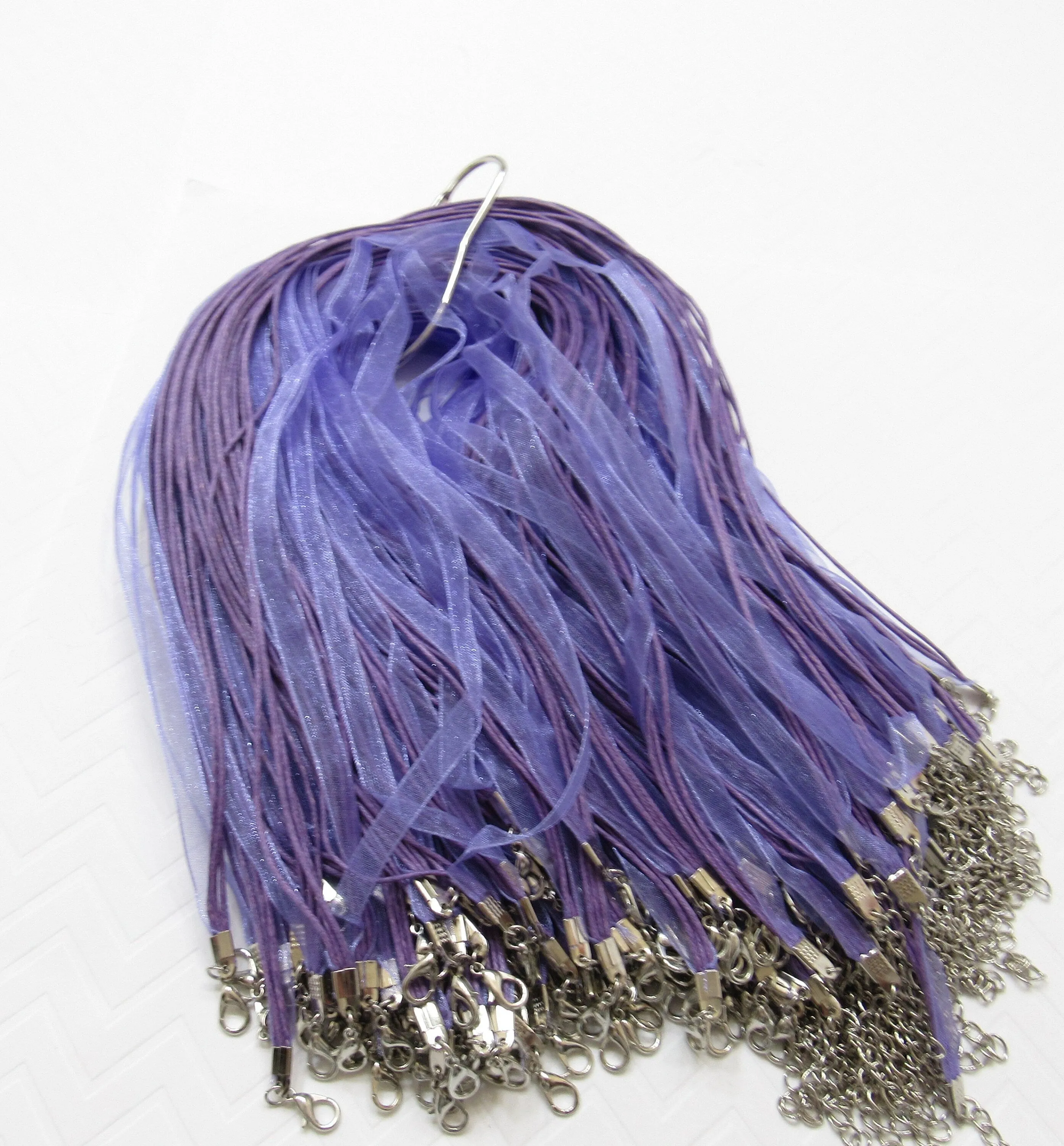 SALE 5 CT. 1.99 Orchid 17 in. Organza Ribbon and Cord Necklaces, Bottlecap Supply, Pendant Necklace, Jewelry Supply, Organza Necklace