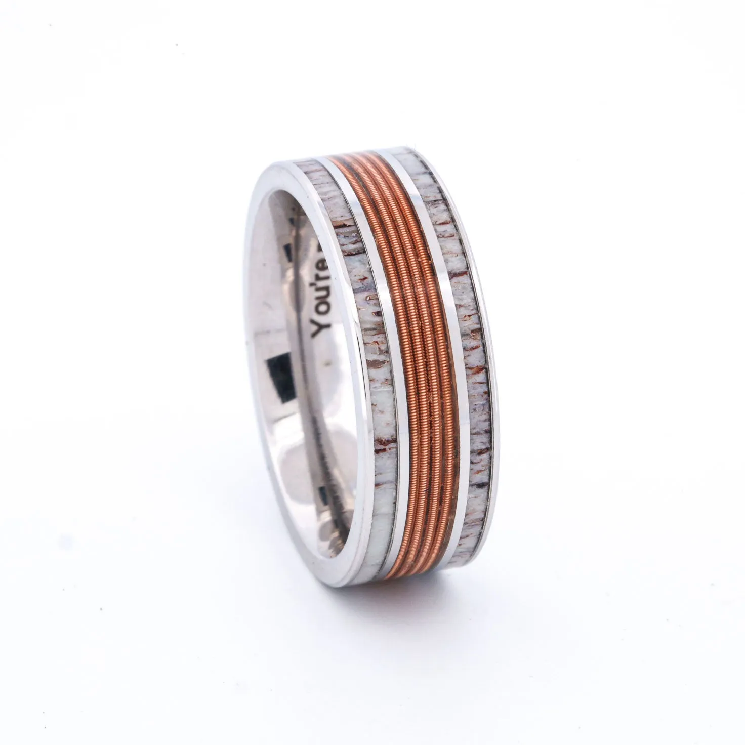 SALE RING -  Stainless Steel, Antler, & Guitar Strings - Size 10
