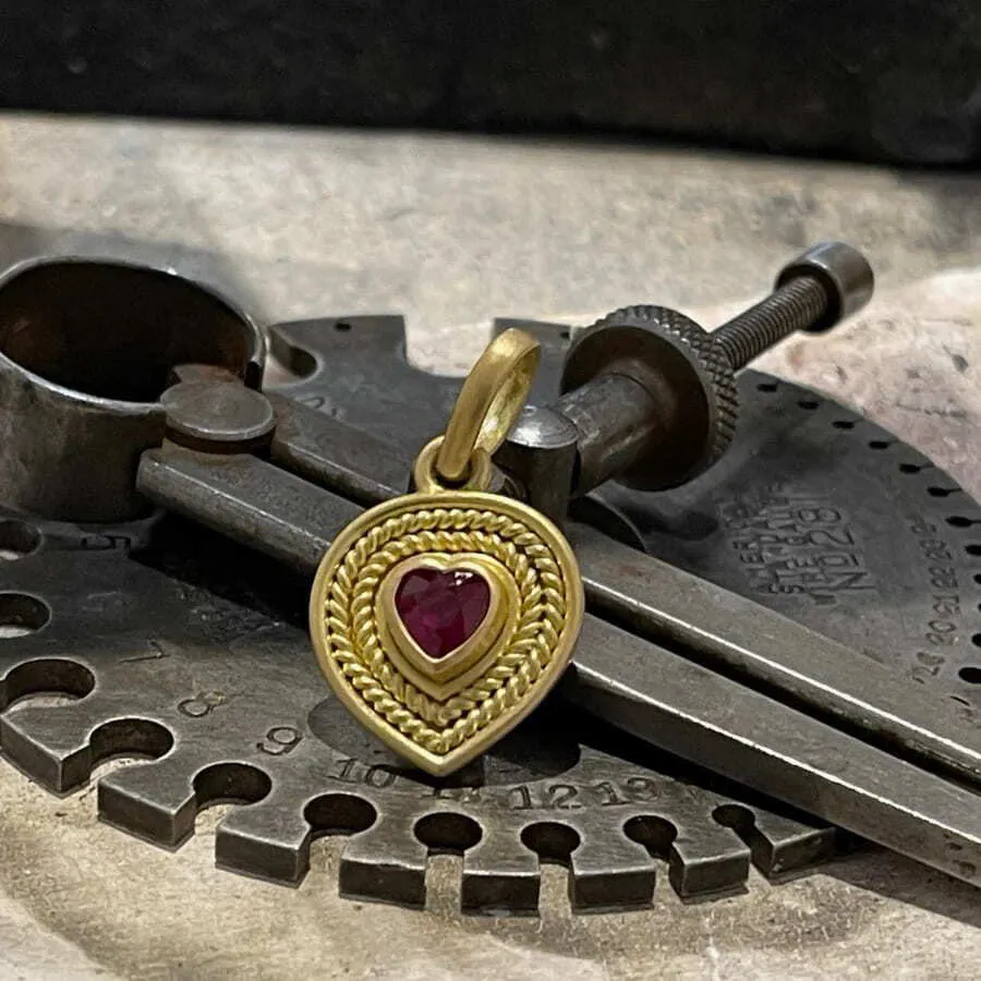 Salome Classic "Braid" Ruby Heart Pendant in 20K Peach Gold