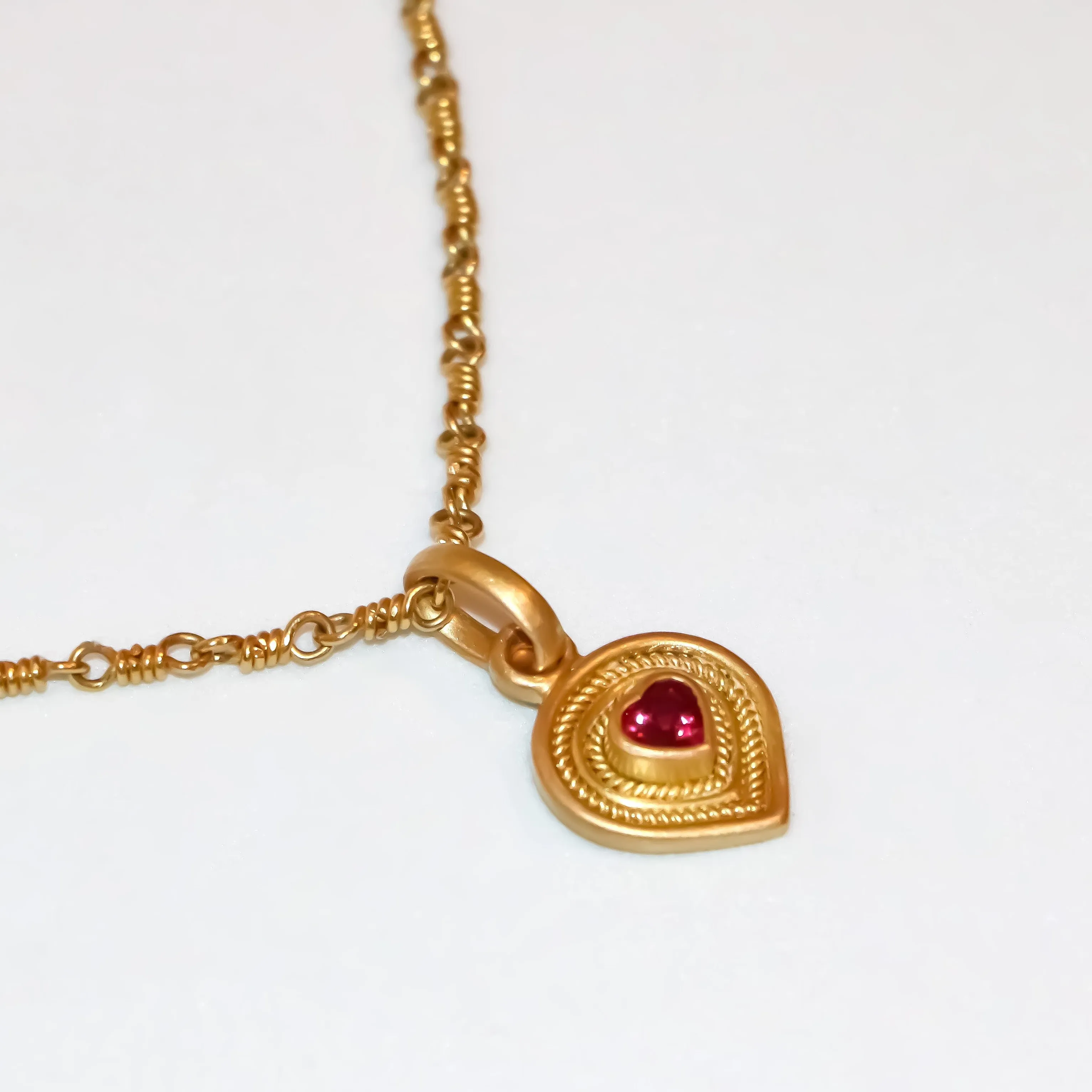 Salome Classic "Braid" Ruby Heart Pendant in 20K Peach Gold