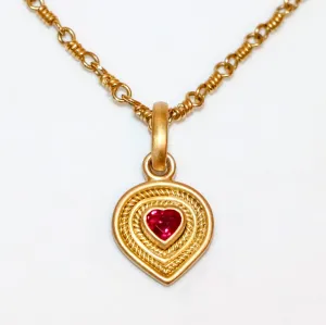 Salome Classic "Braid" Ruby Heart Pendant in 20K Peach Gold