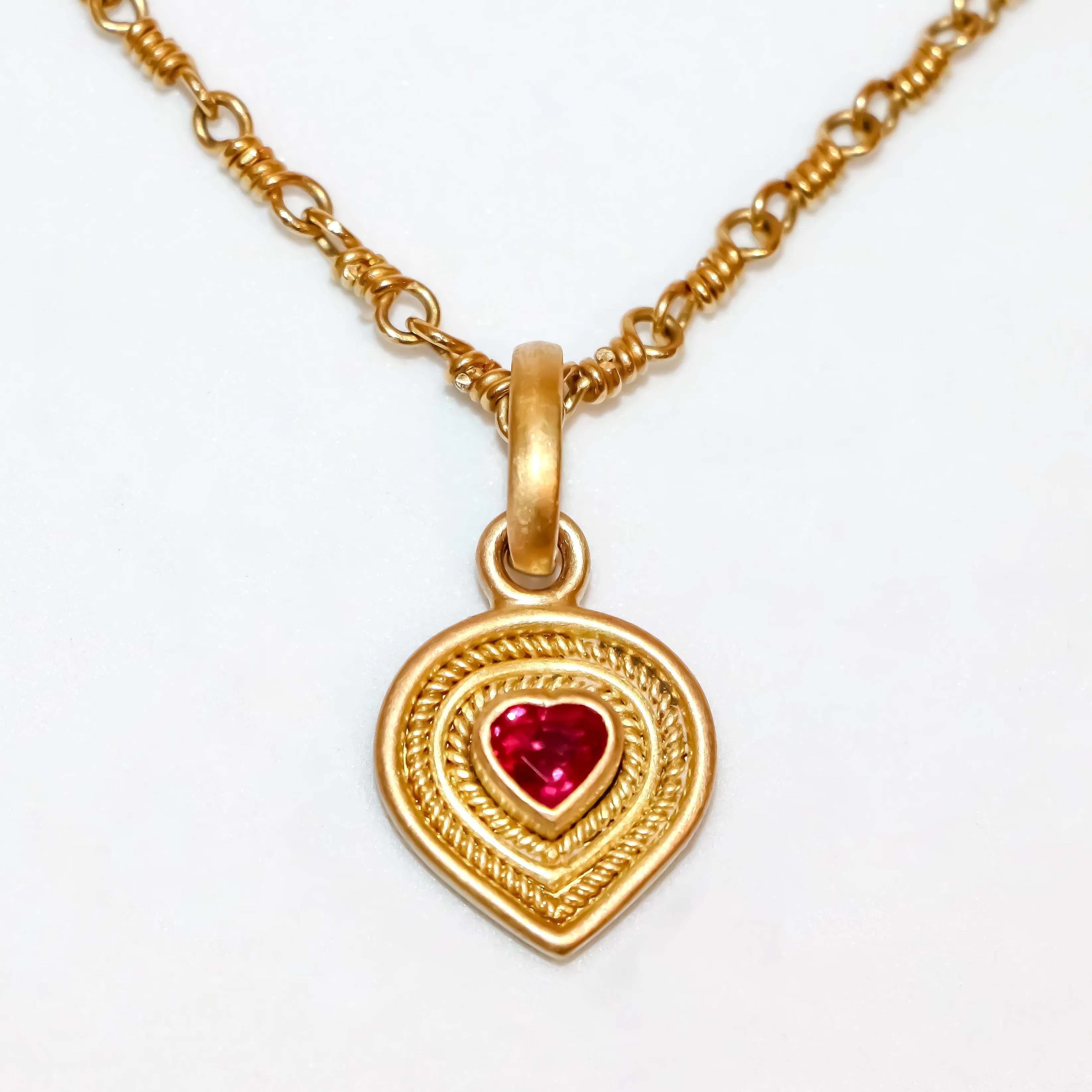 Salome Classic "Braid" Ruby Heart Pendant in 20K Peach Gold