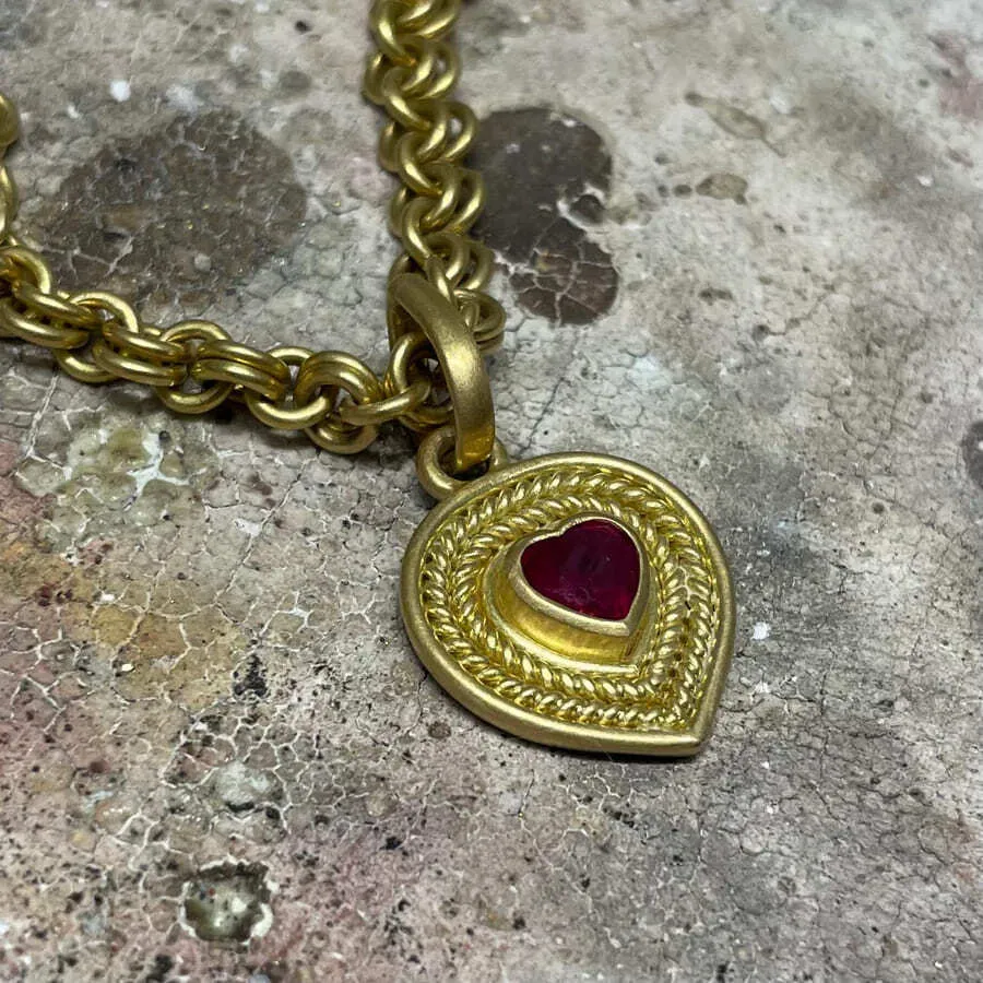 Salome Classic "Braid" Ruby Heart Pendant in 20K Peach Gold