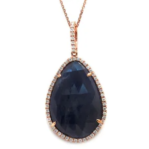 Sapphire Slice Pendant Necklace With Pave Diamonds, 14k Rose Gold