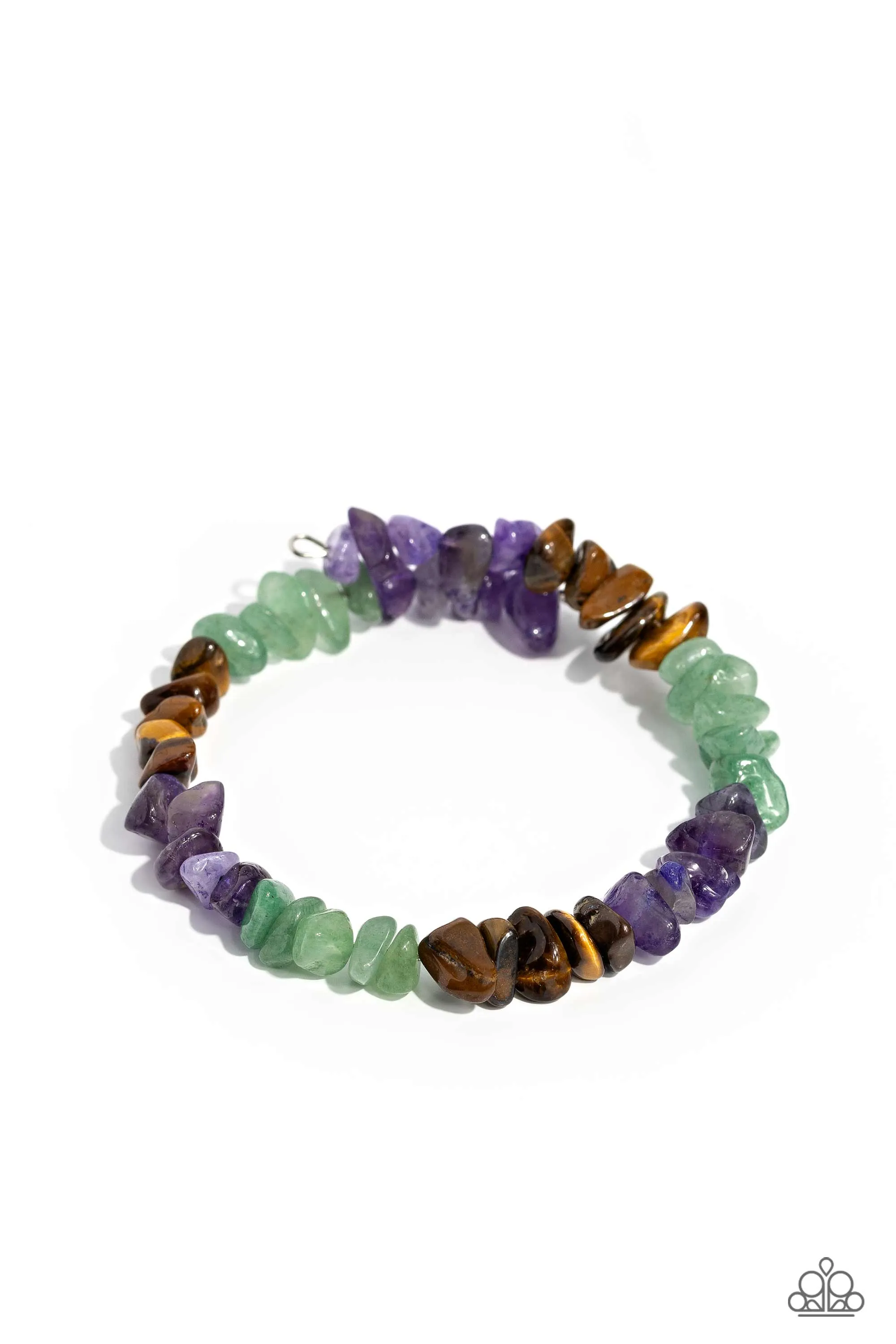 Sculpted Showcase - Purple - Amethyst, Jade, and Tiger's Eye Stone Paparazzi Coil Bracelet