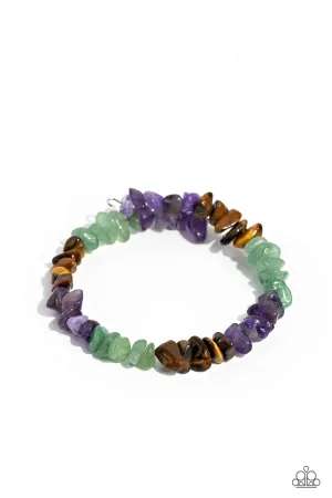 Sculpted Showcase - Purple - Amethyst, Jade, and Tiger's Eye Stone Paparazzi Coil Bracelet