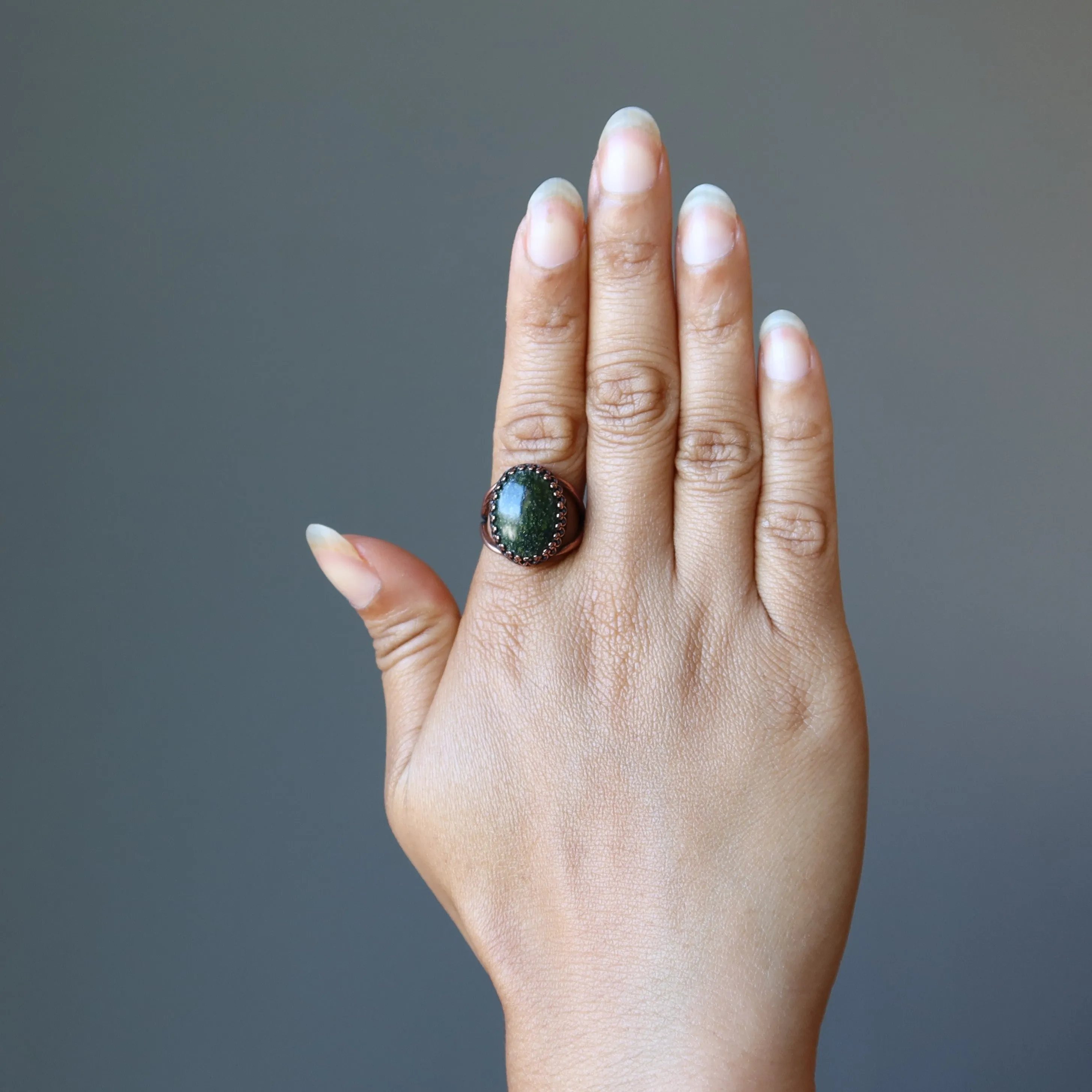 Serpentine Ring Kundalini Stone Copper Adjustable