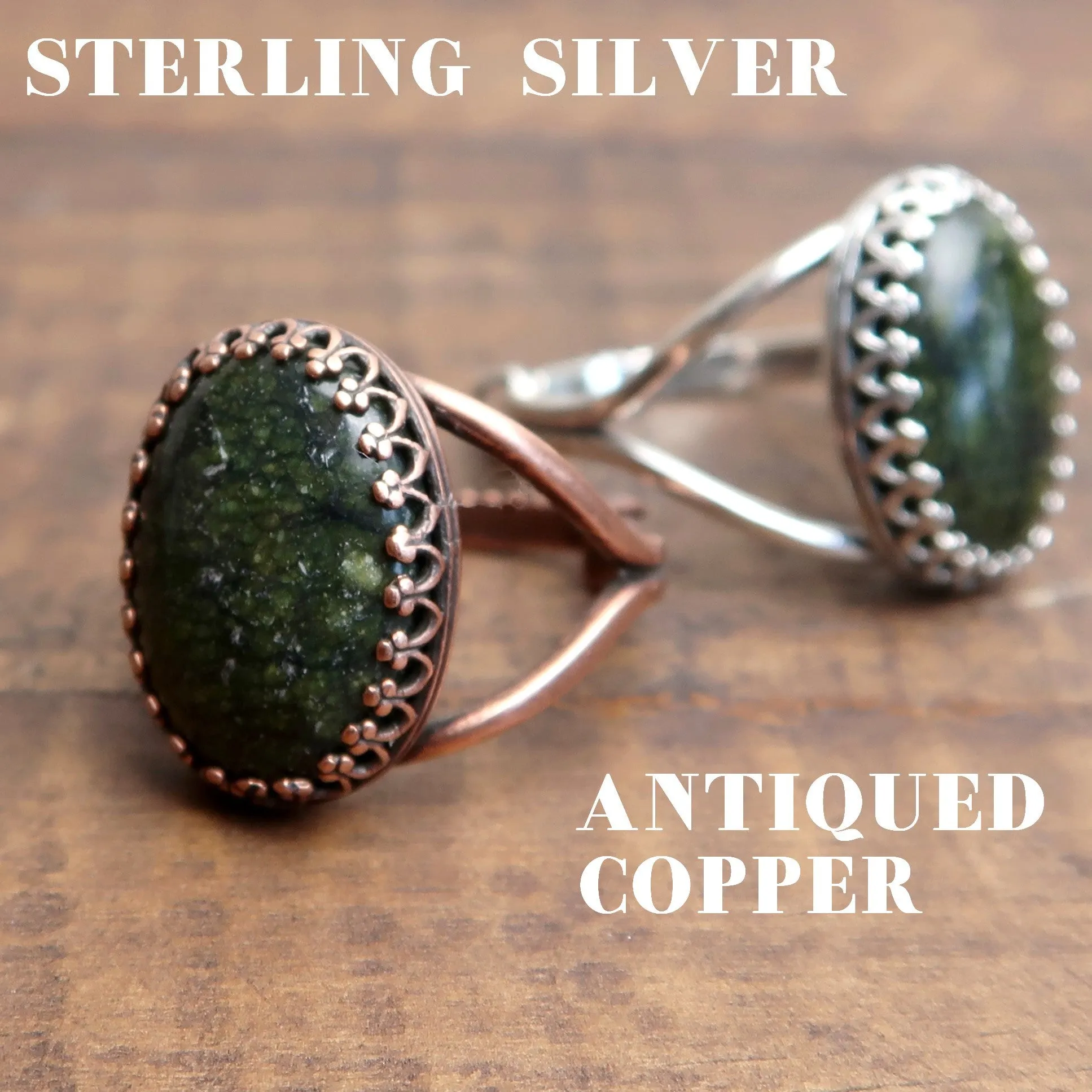 Serpentine Ring Kundalini Stone Copper Adjustable