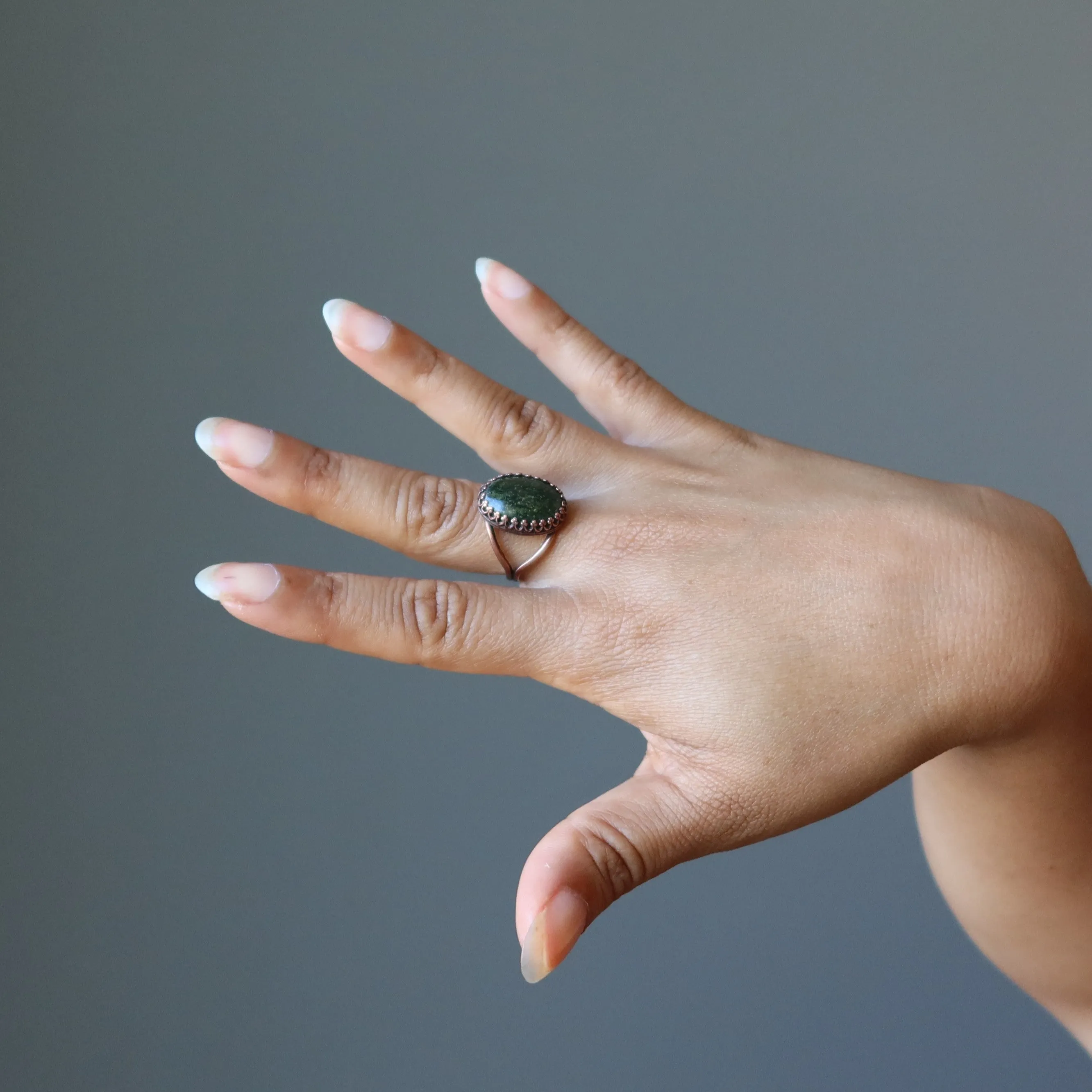 Serpentine Ring Kundalini Stone Copper Adjustable