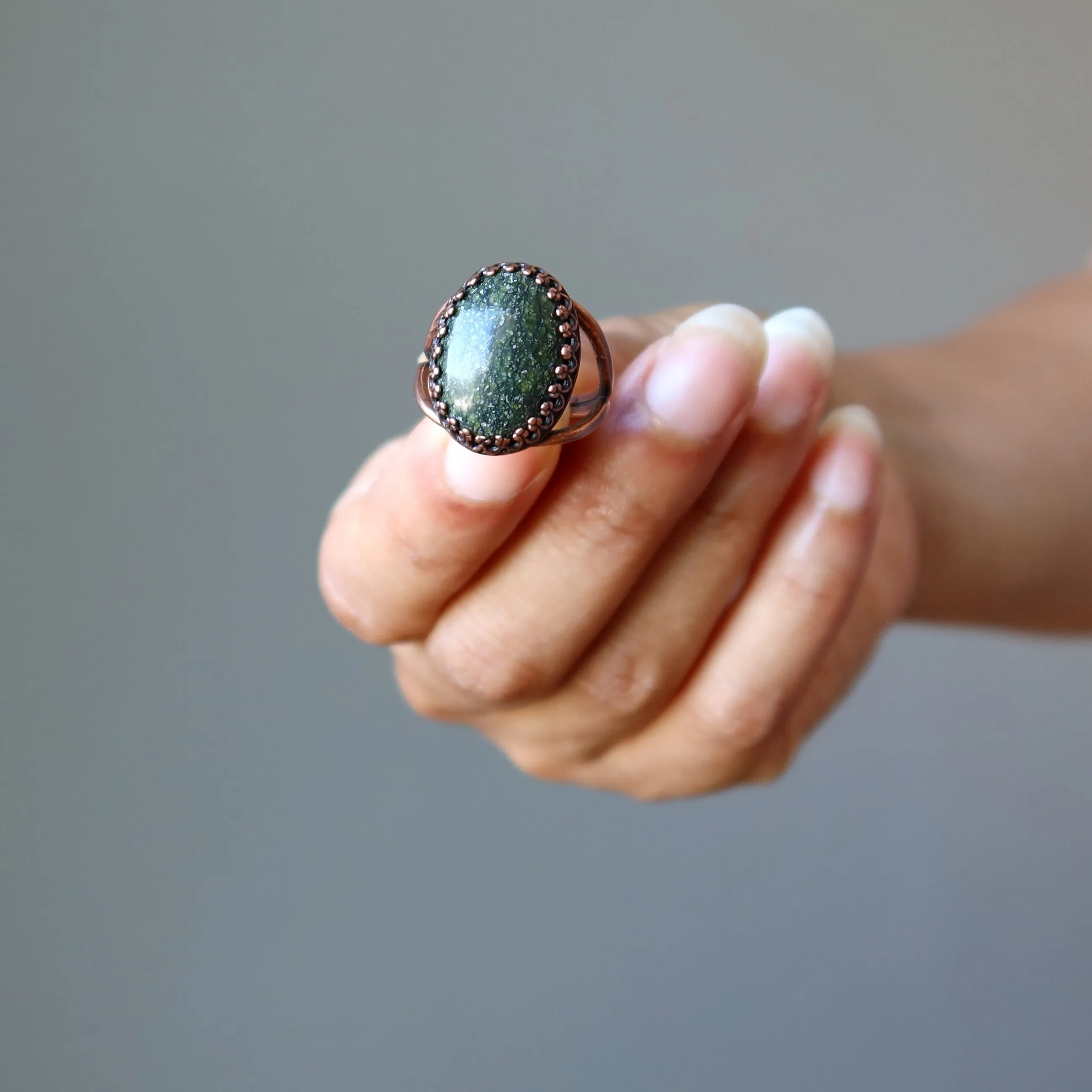 Serpentine Ring Kundalini Stone Copper Adjustable