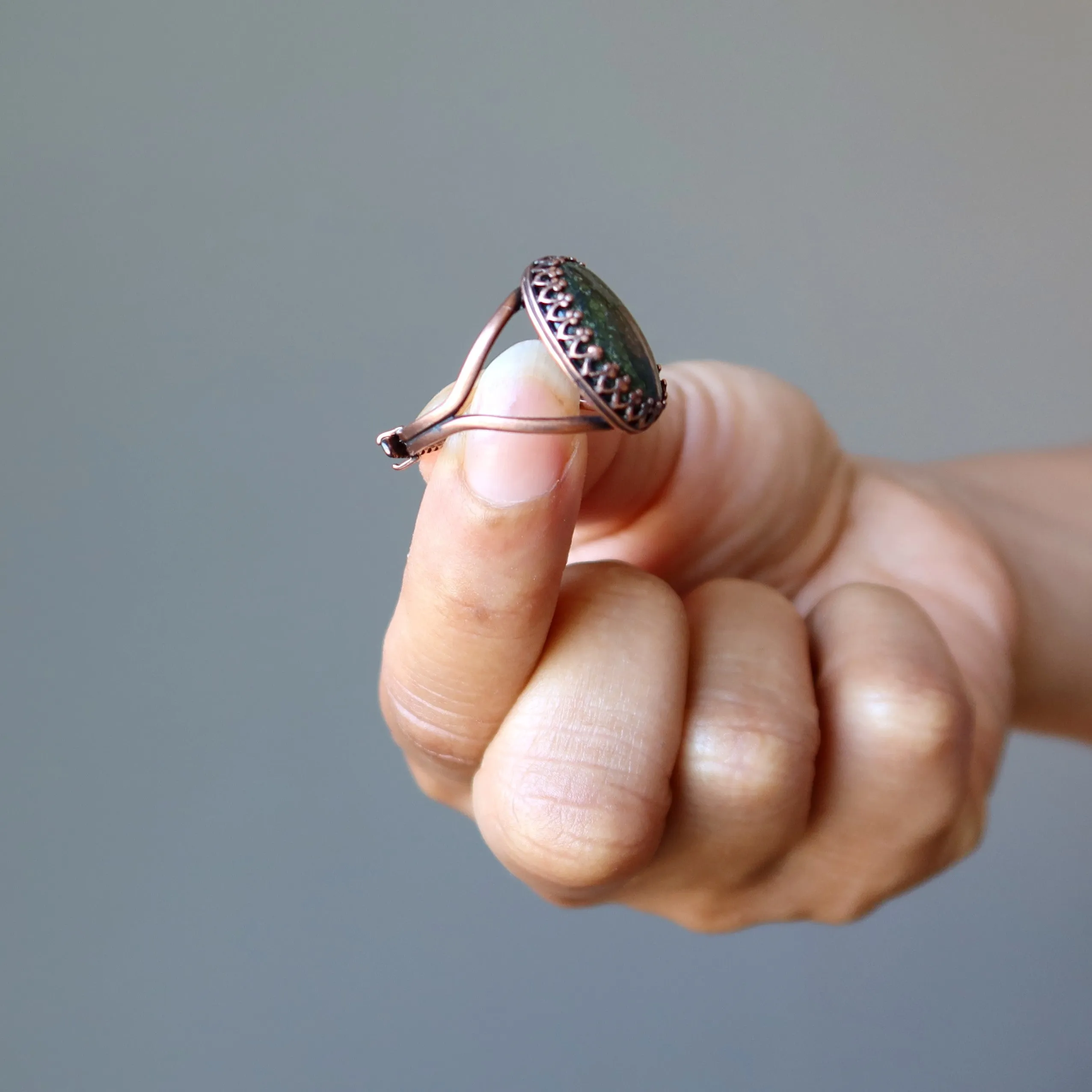 Serpentine Ring Kundalini Stone Copper Adjustable
