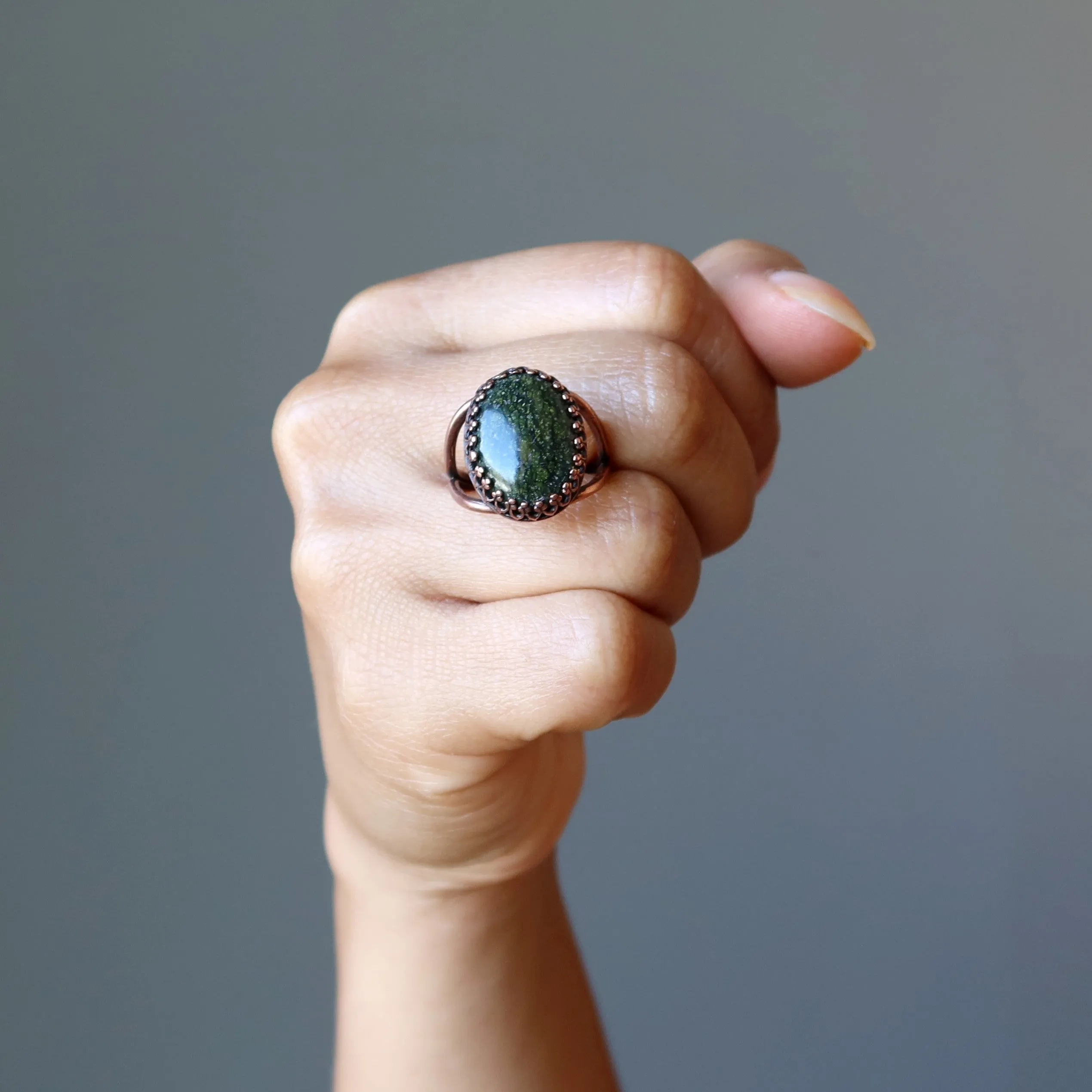 Serpentine Ring Kundalini Stone Copper Adjustable
