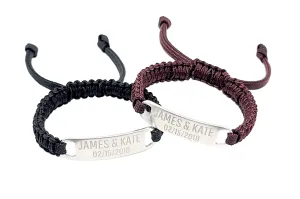 Set of 2 Adjustable Micro Paracord Bracelets with Custom Engraved Stainless Steel ID Tag - Gift for Couples
