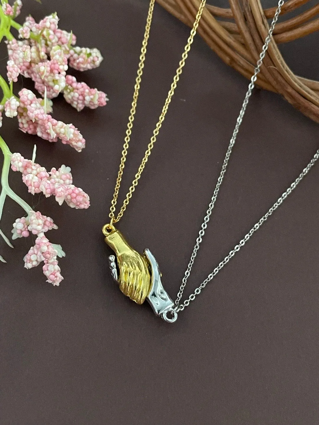 (Set of 2) Silver/Gold Plated Hand Holding Magnet Bracelets