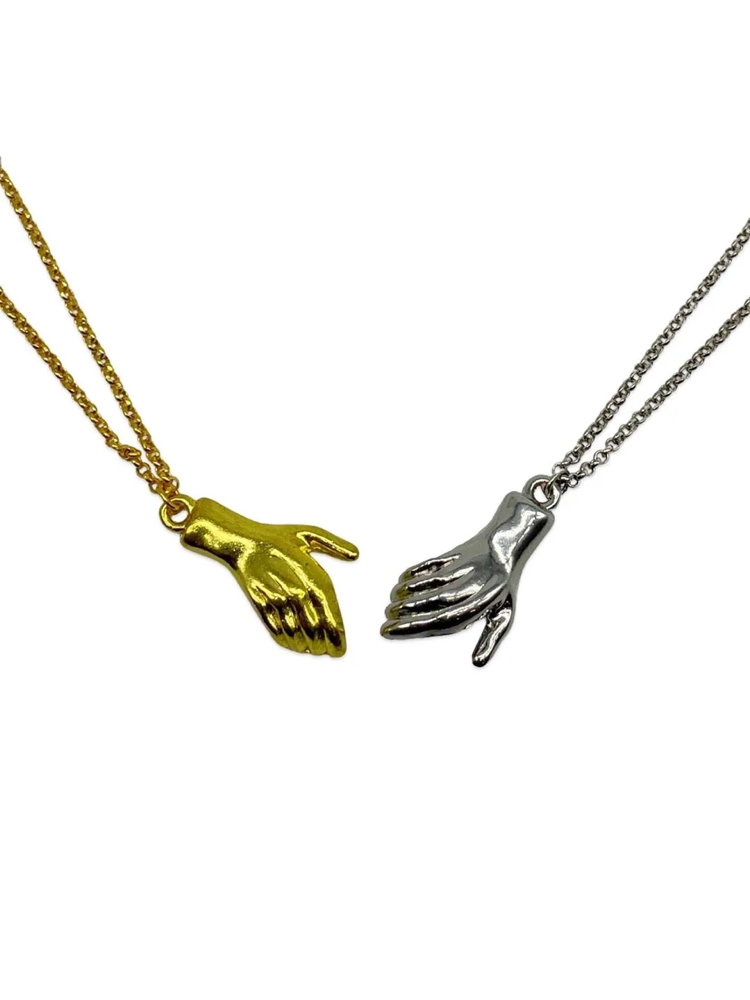 (Set of 2) Silver/Gold Plated Hand Holding Magnet Bracelets