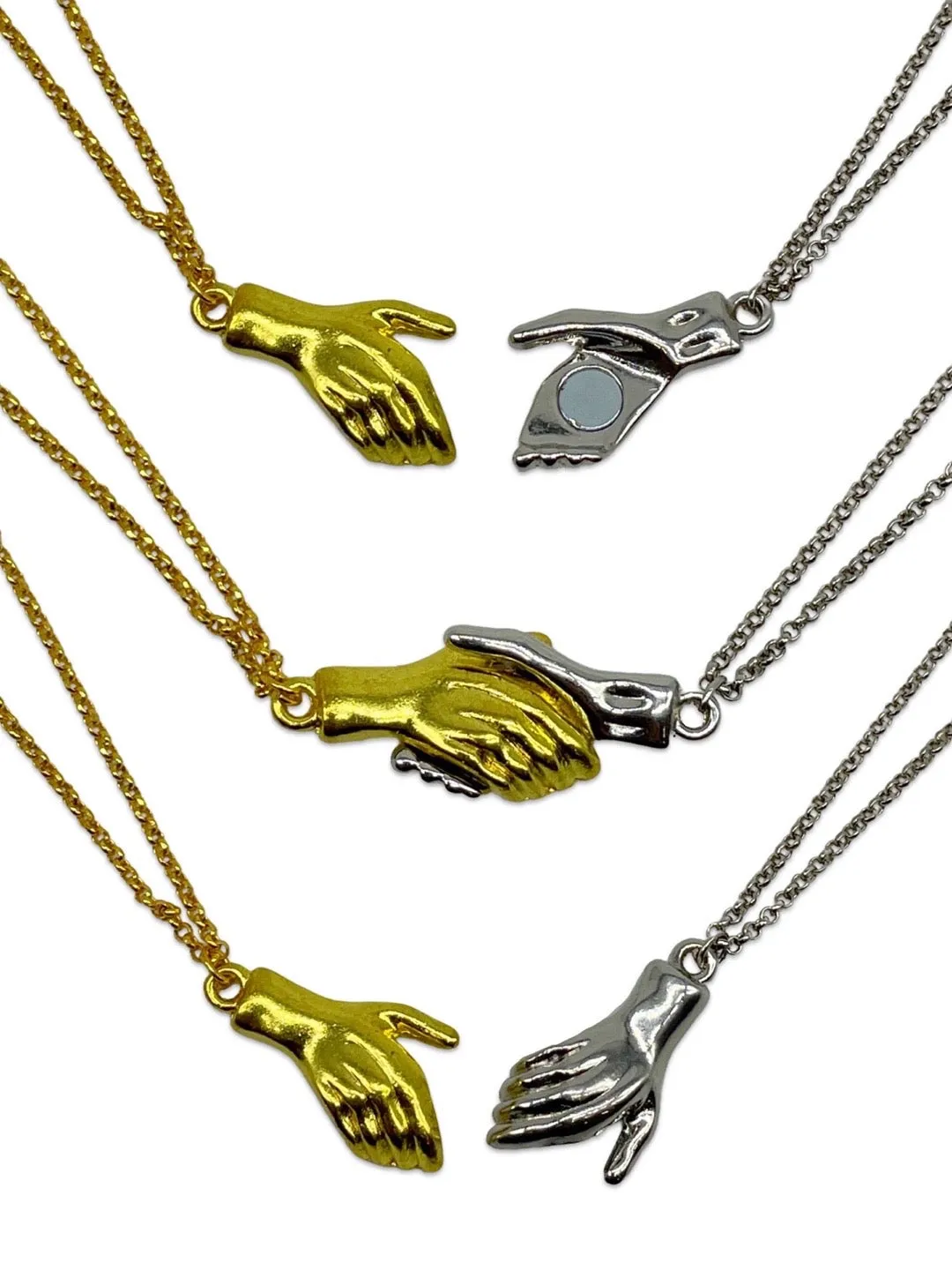 (Set of 2) Silver/Gold Plated Hand Holding Magnet Bracelets