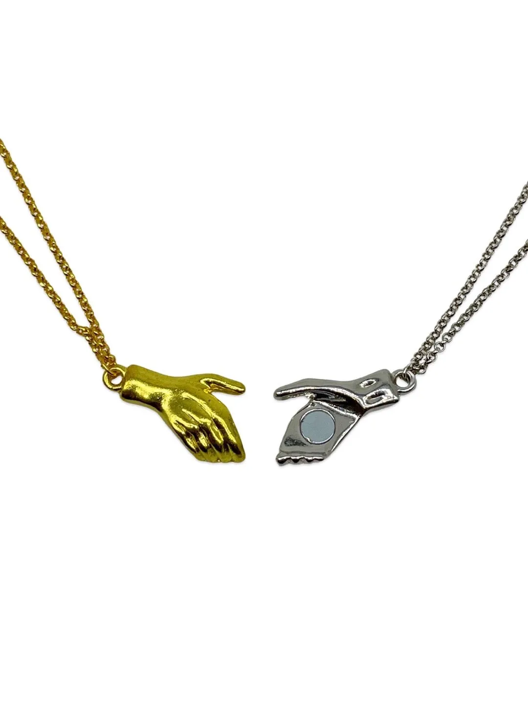 (Set of 2) Silver/Gold Plated Hand Holding Magnet Bracelets