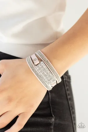 Shockingly Sparkly - Pink - White Rhinestone Blingy Leather Paparazzi Wrap Bracelet