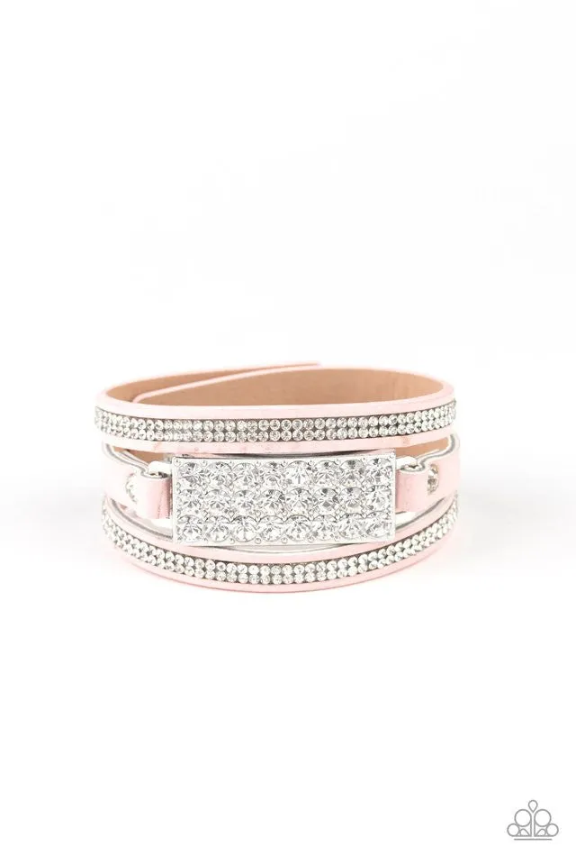 Shockingly Sparkly - Pink - White Rhinestone Blingy Leather Paparazzi Wrap Bracelet
