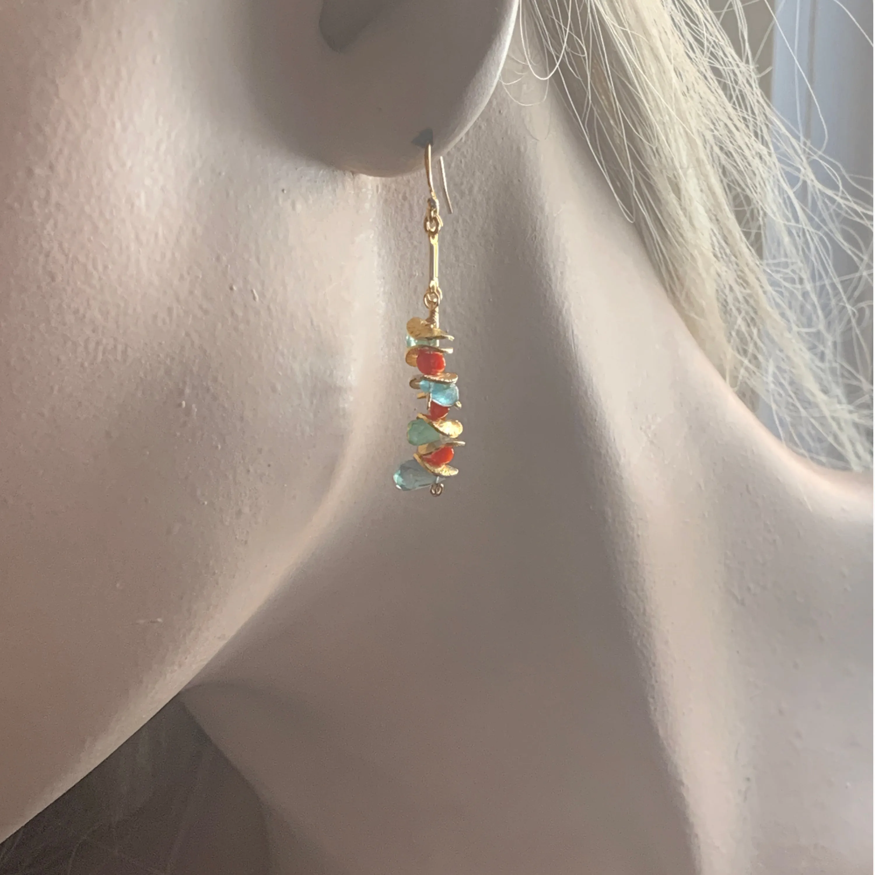 Signature Aqua Apatite Earrings with Coral