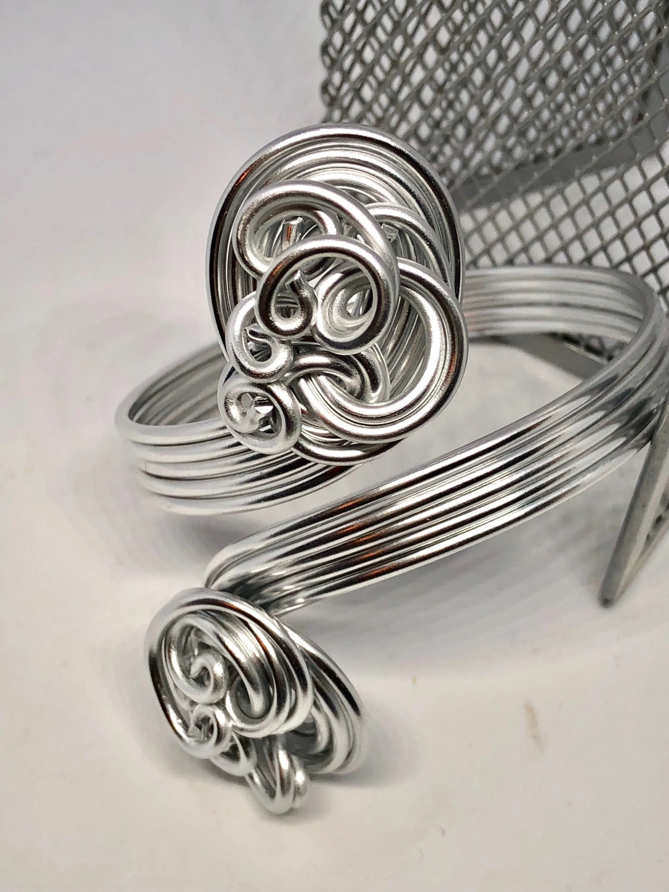 Silver Aluminum Wire Wrapped Cuff Bracelet