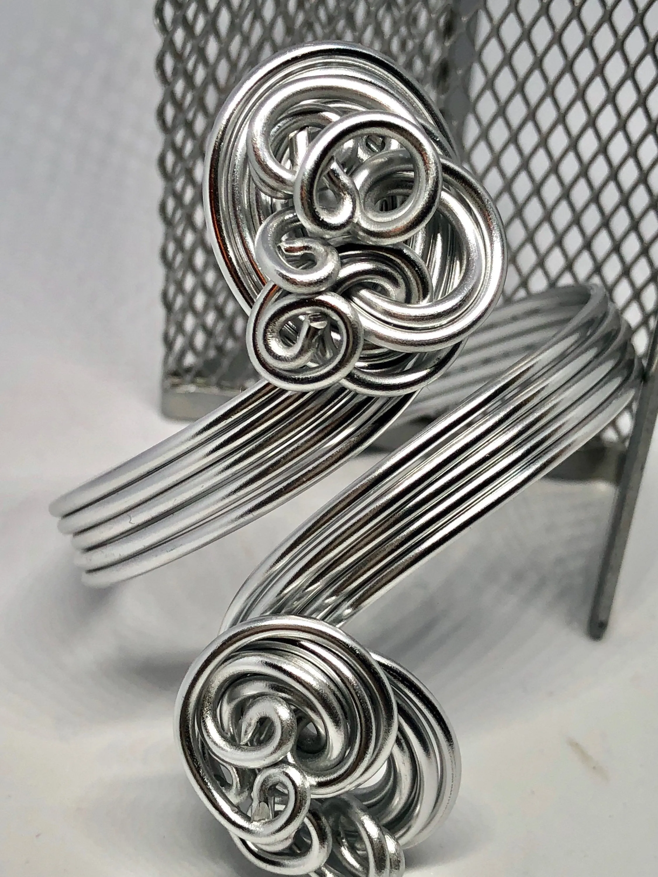 Silver Aluminum Wire Wrapped Cuff Bracelet