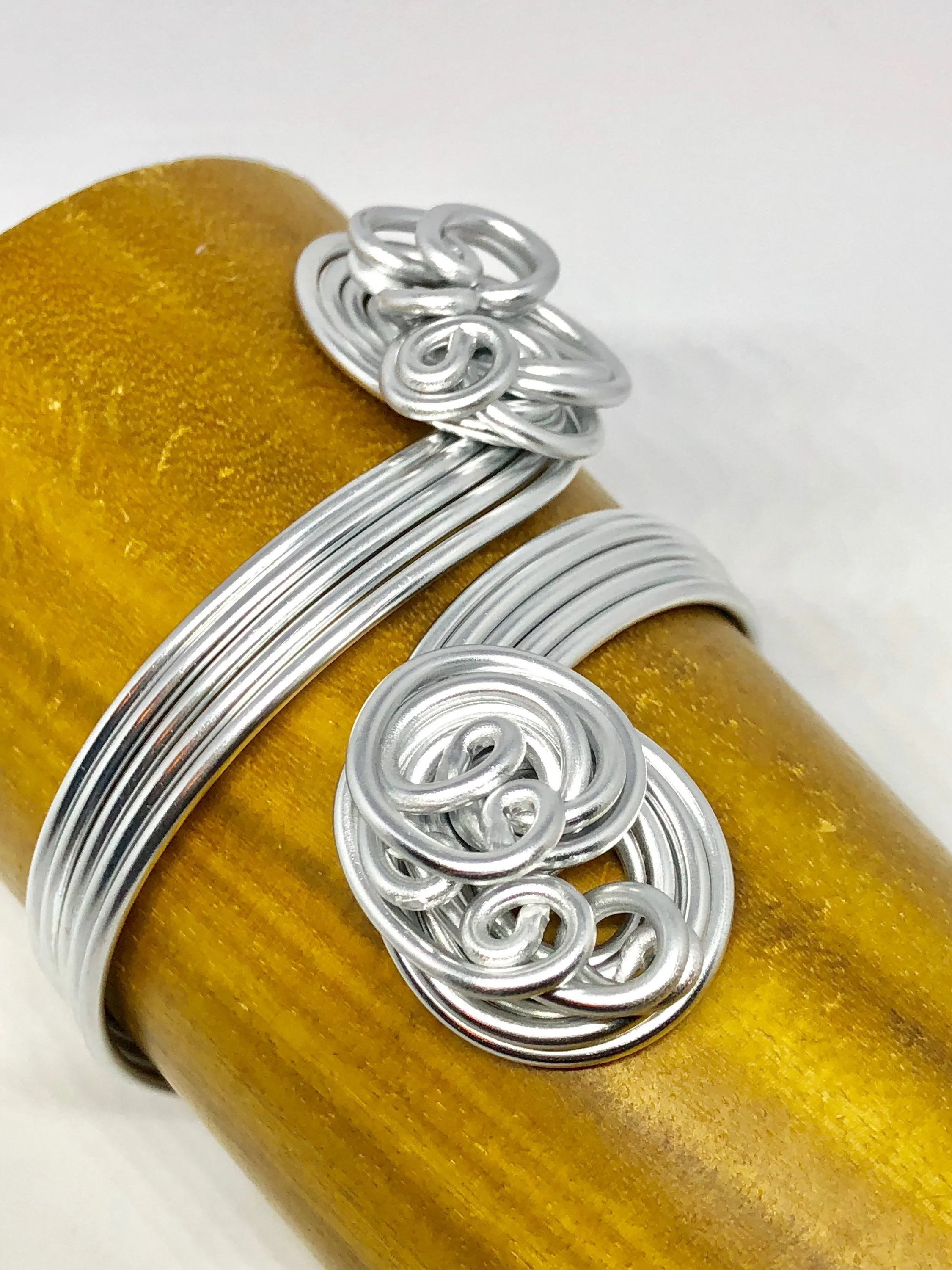 Silver Aluminum Wire Wrapped Cuff Bracelet