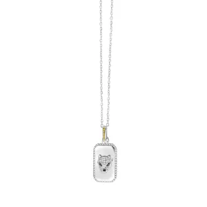 Silver & 18K Gold Diamond Panther Medallion Tag