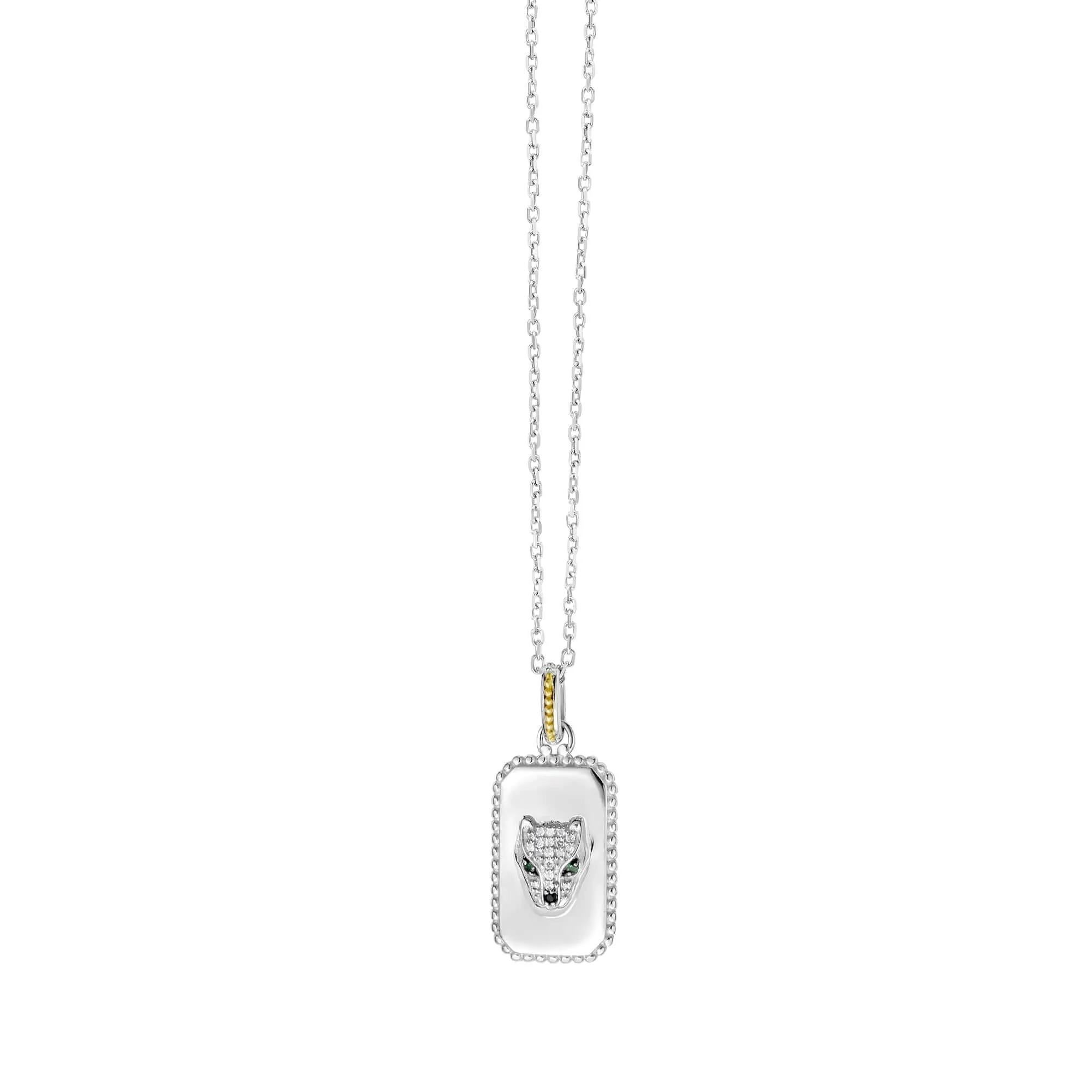 Silver & 18K Gold Diamond Panther Medallion Tag