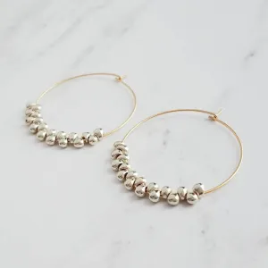 Silver & Gold Hoop Earrings - tiny teardrops beads, beaded hoops, mixed metal earrings, beaded earrings, small hoops, little gold hoops