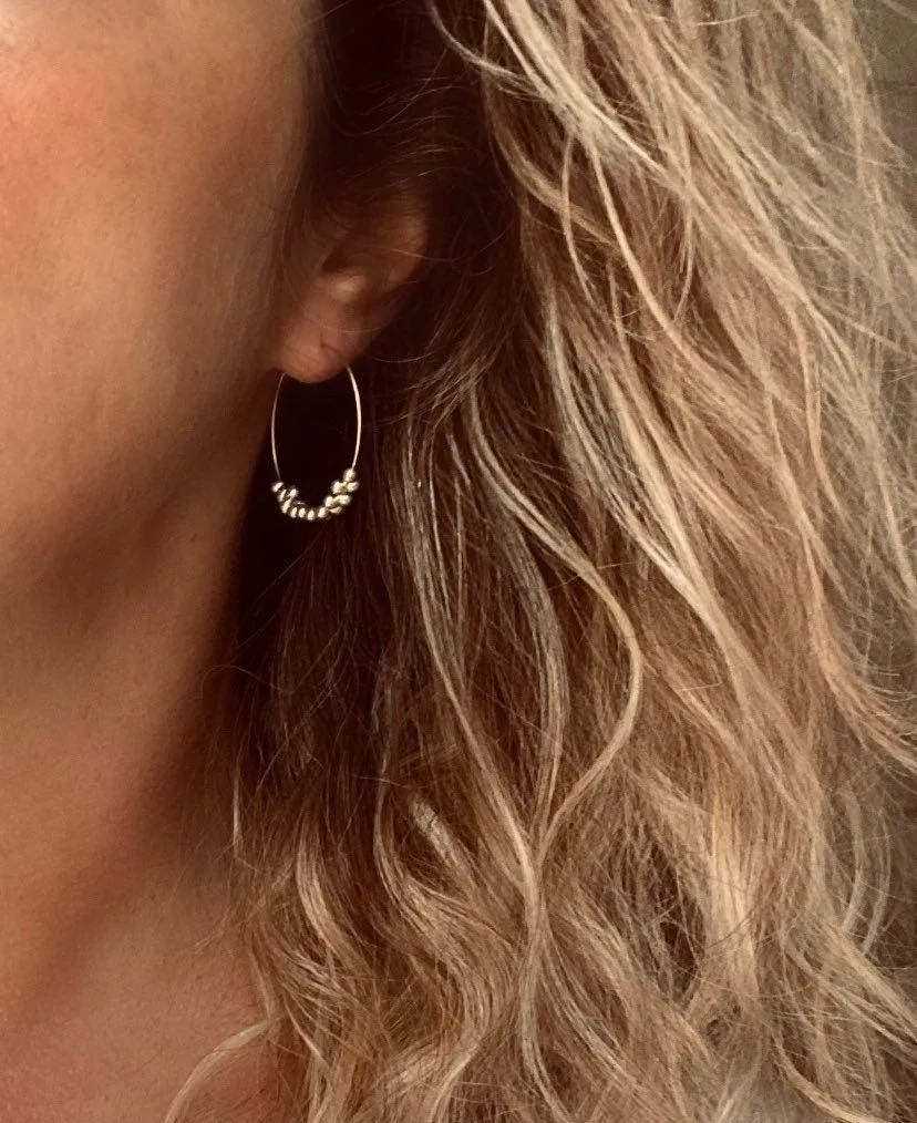 Silver & Gold Hoop Earrings - tiny teardrops beads, beaded hoops, mixed metal earrings, beaded earrings, small hoops, little gold hoops