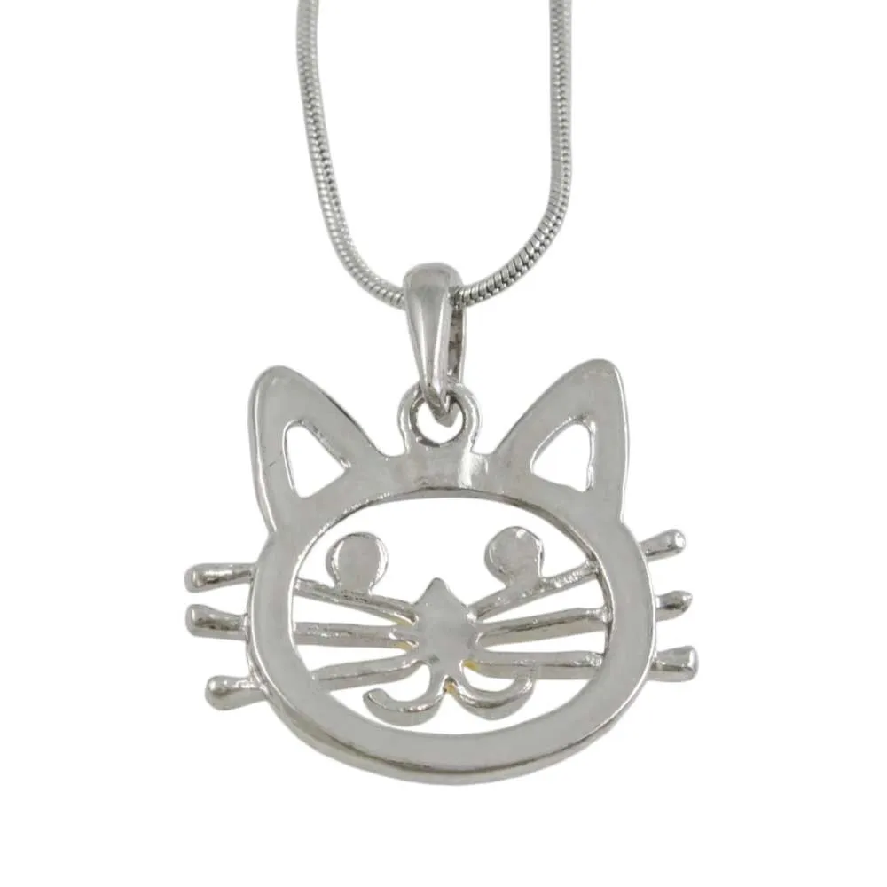 Silver and Gold Cat Head Pendant with Silver Chain - PT324
