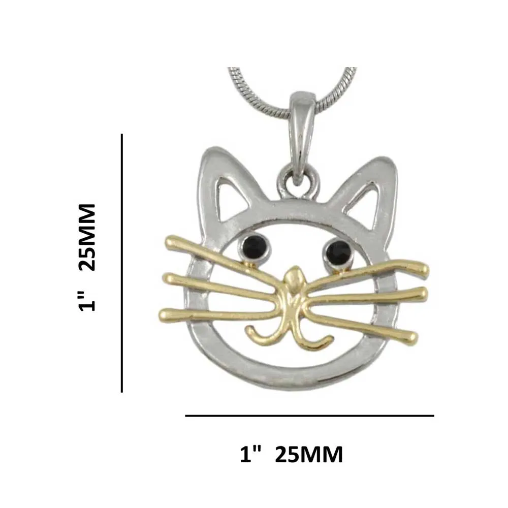 Silver and Gold Cat Head Pendant with Silver Chain - PT324
