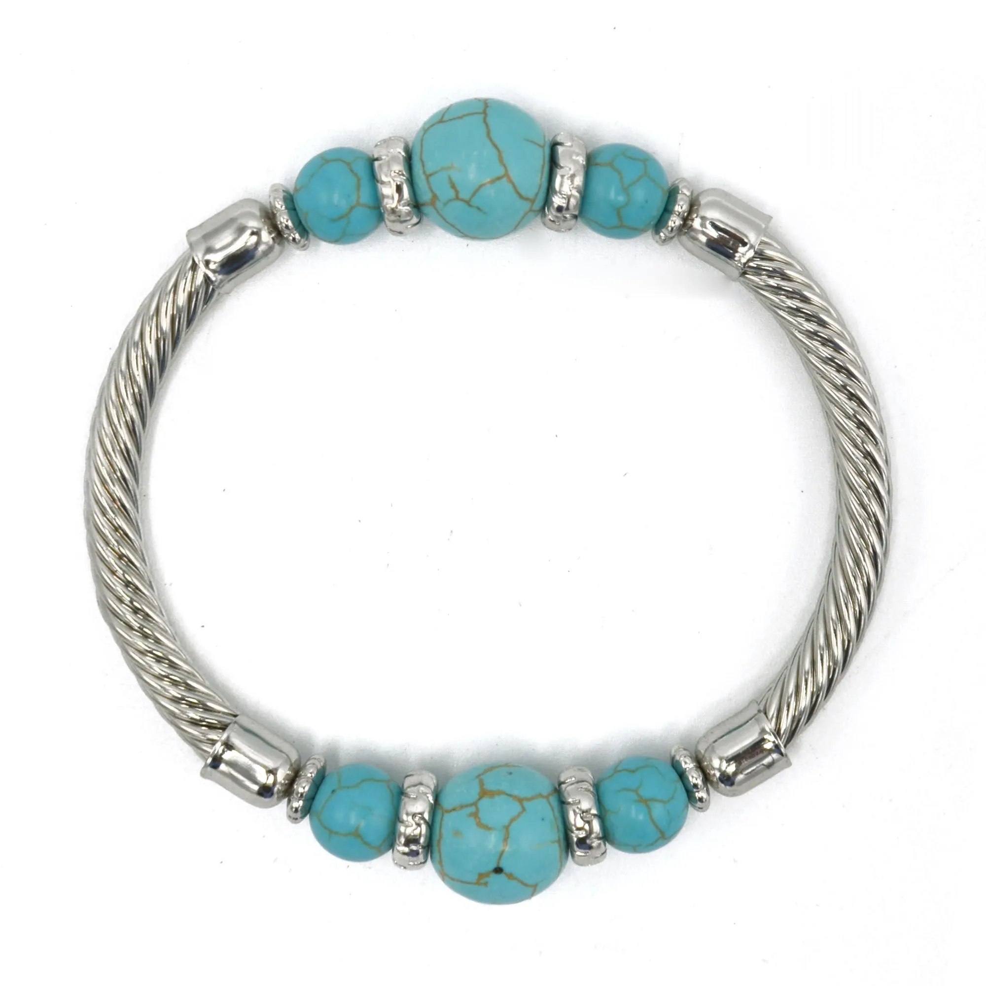 Silver and Turquoise Memory wire Stretch Bracelet #SQGN102201 (LE27)