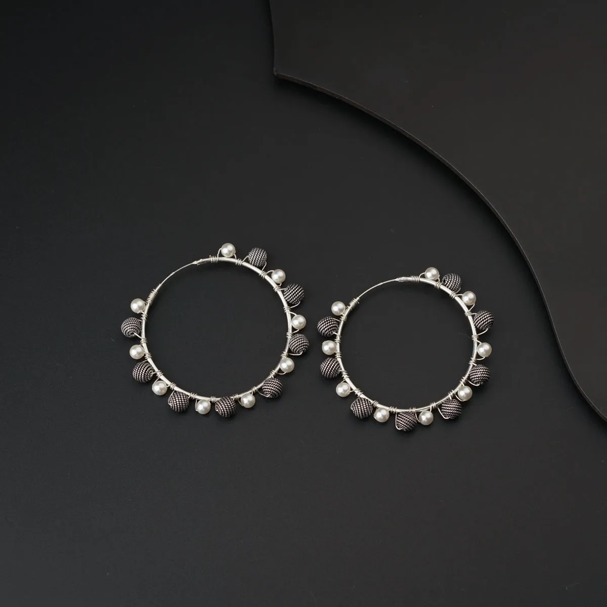 Silver Bead Hoops with Pearls