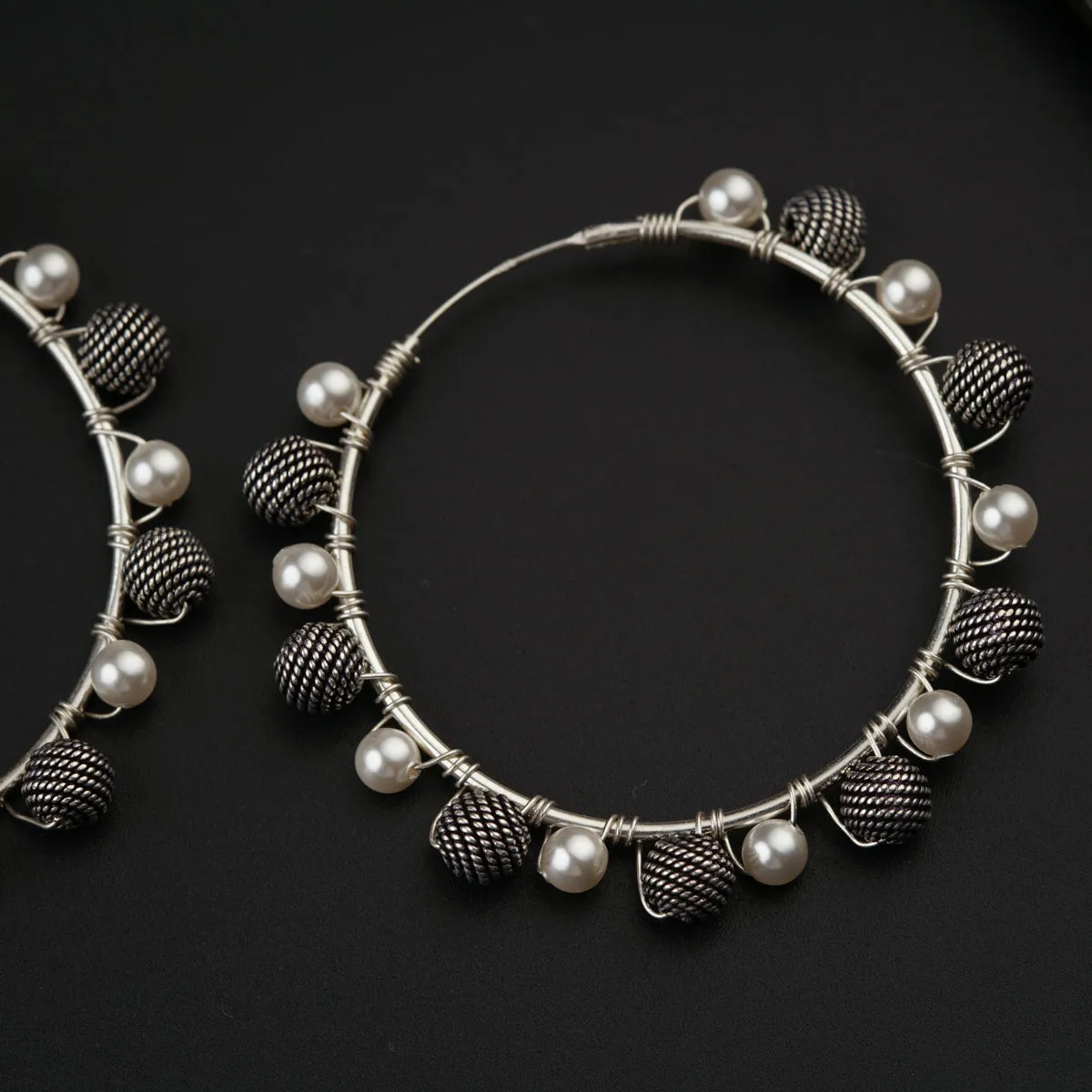 Silver Bead Hoops with Pearls
