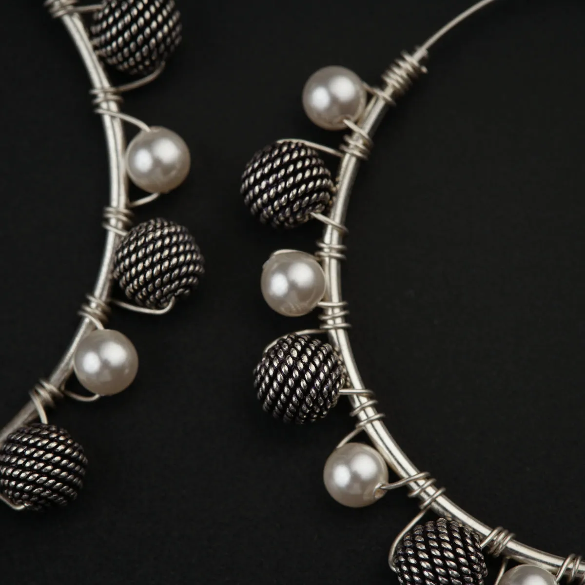 Silver Bead Hoops with Pearls
