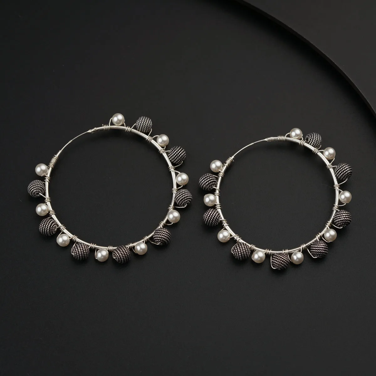 Silver Bead Hoops with Pearls