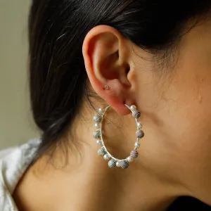 Silver Bead Hoops with Pearls