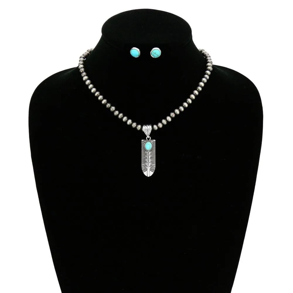 Silver Feather Pendant Necklace 16"