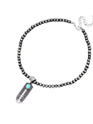 Silver Feather Pendant Necklace 16"