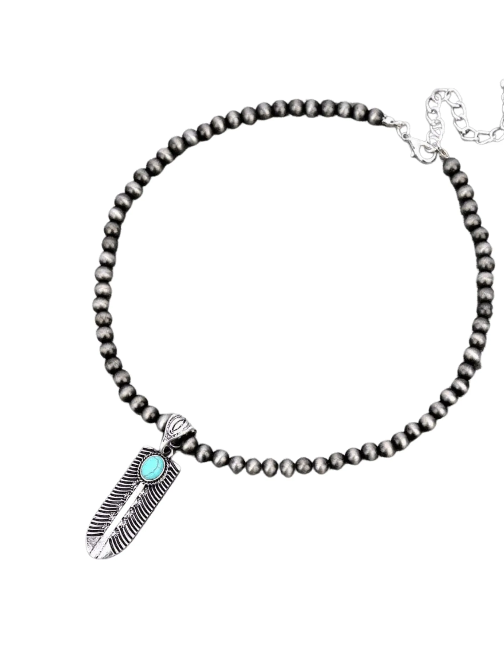 Silver Feather Pendant Necklace 16"