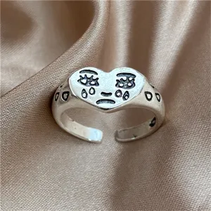 Silver-Plated Crying Heart Open Band Ring