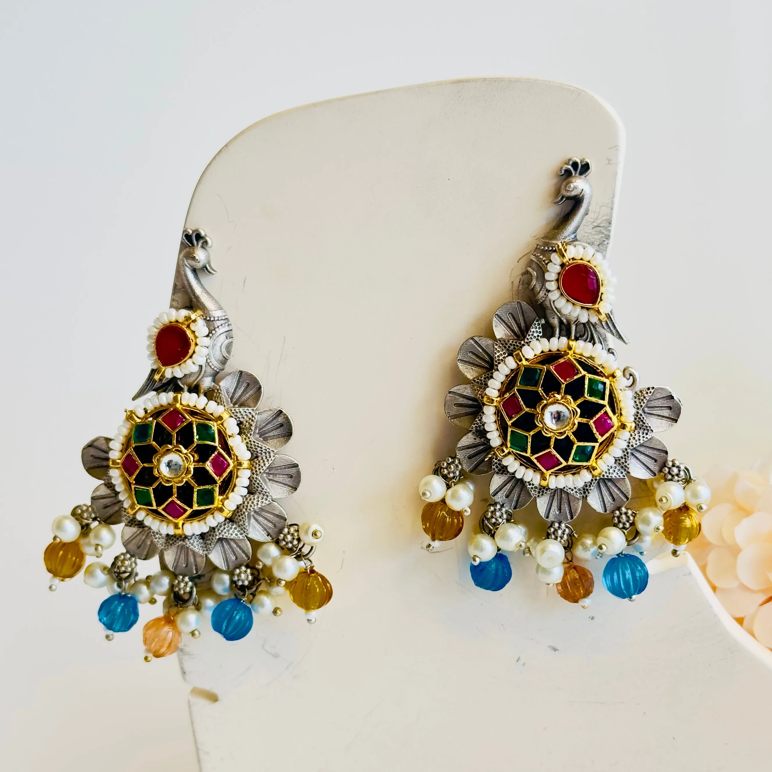 Silver tone Multi Peacock Earrings