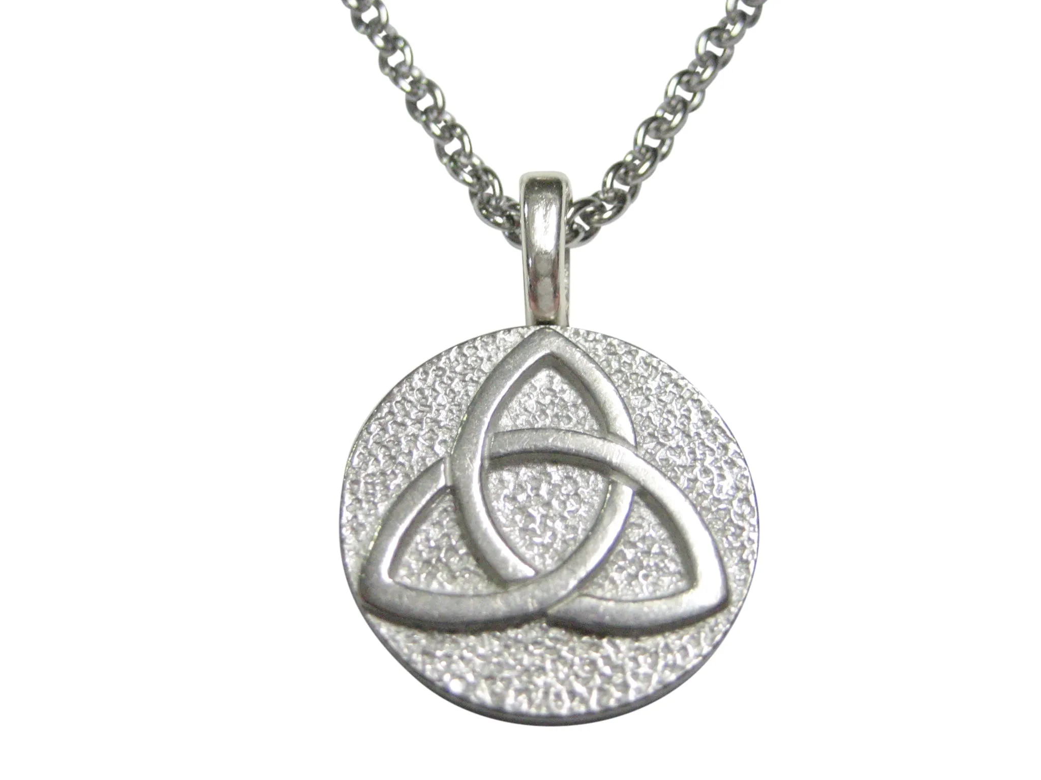 Silver Toned Circular Celtic Trinity Knot Pendant Necklace