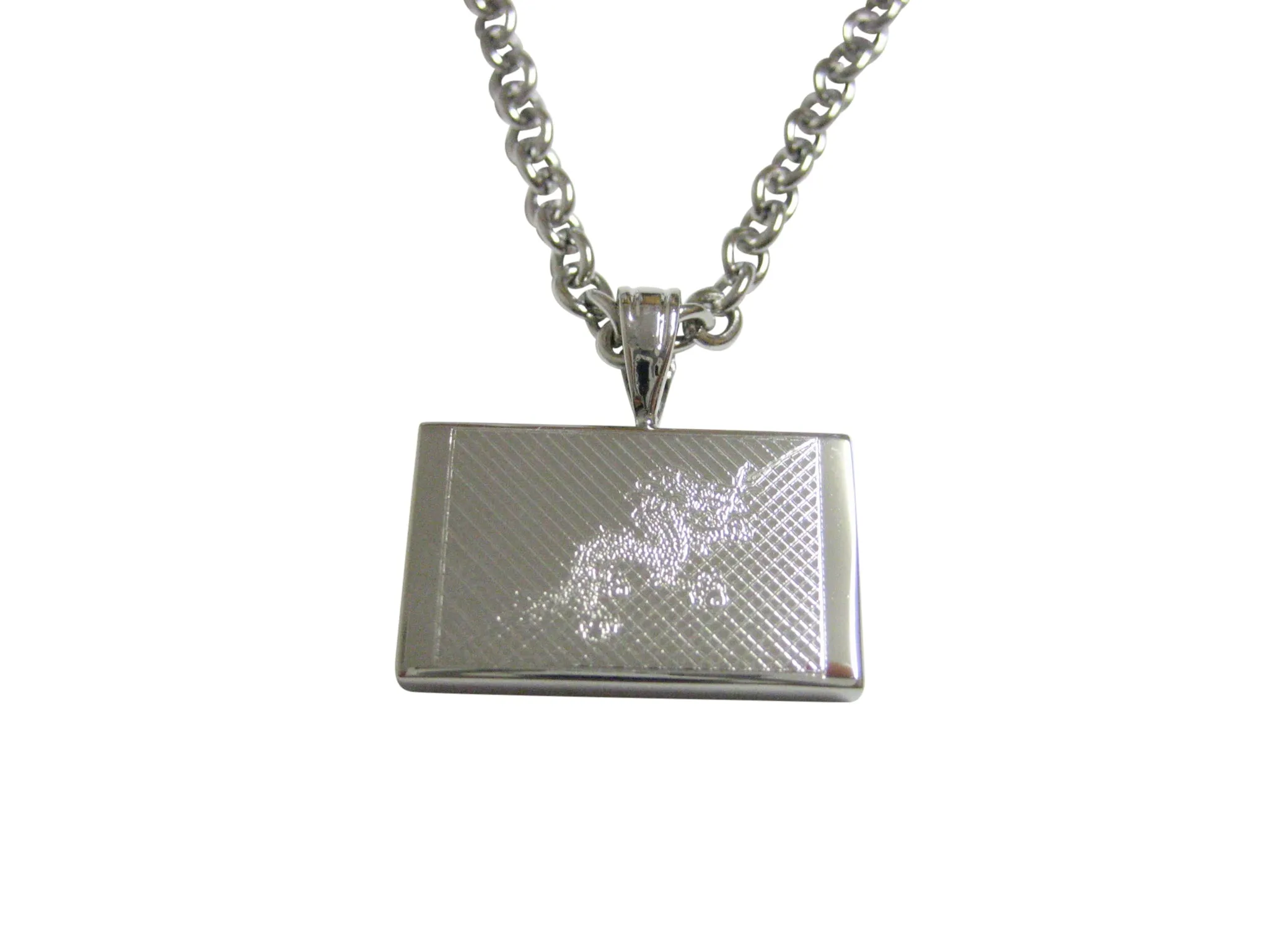 Silver Toned Etched Bhutan Flag Pendant Necklace
